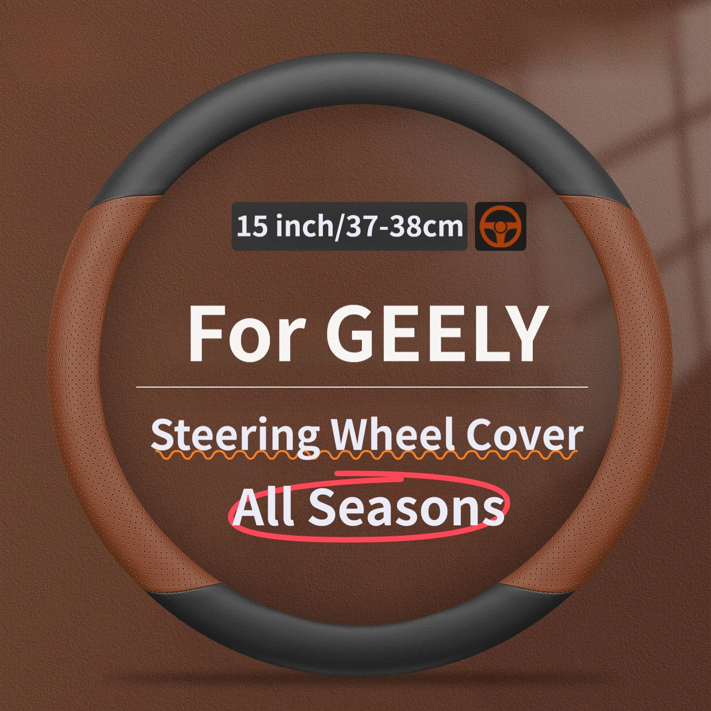 37-38cm Scratch Resistant Minimalist Steering Wheel Cover for Geely Atlas, Geely Azkarra, Geely Emgrand EC7, Geely Cityray