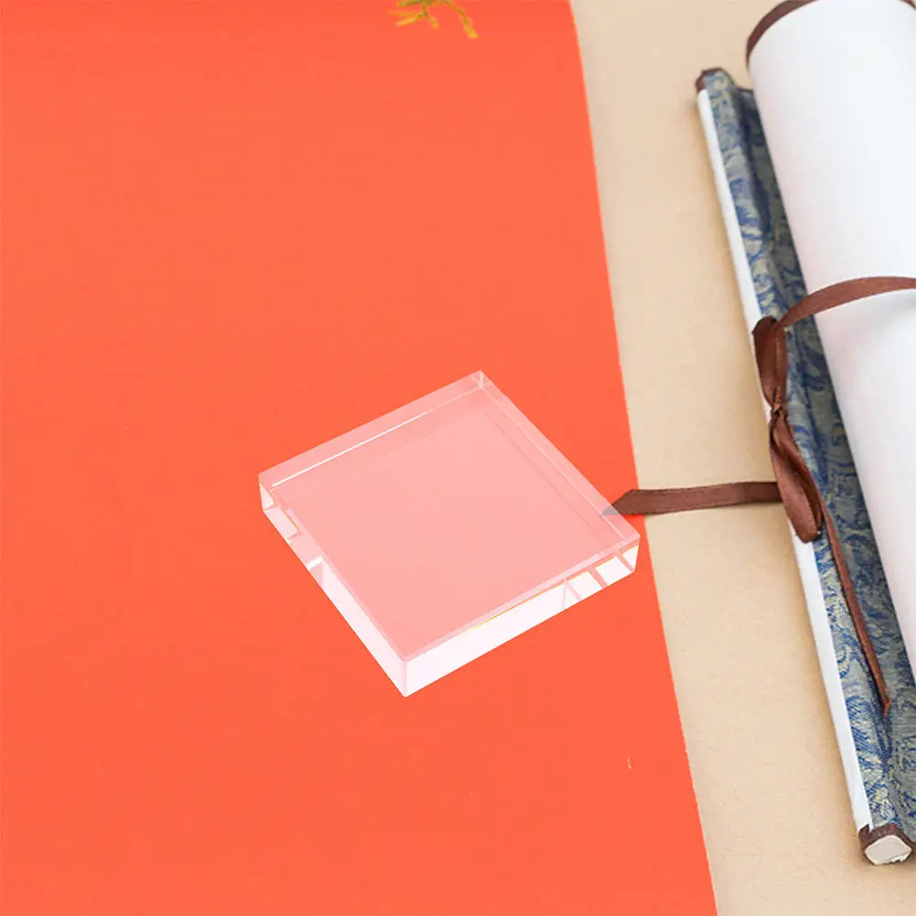 Transparent Clear Square Paperweight Elegant Handcrafted Office Desk Ornament Artistic Calligraphy Book Weight