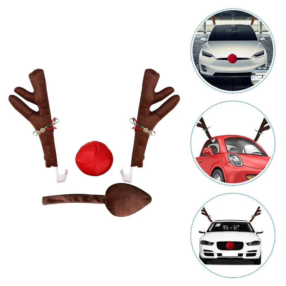 

1Set Antler Decor Fashionable Reindeer Horn Ornament for Vehicle Cotton Car Adornment Xmas Auto Accessories