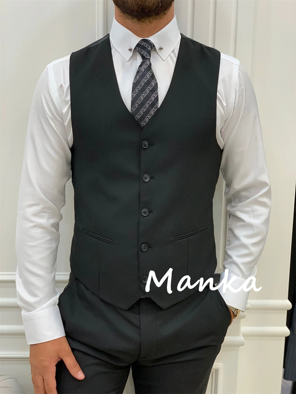 Classic Black Men's Suits for Wedding Party Slim Fit 3PCS Blazer Vest Pants Formal Business Office Male Suit