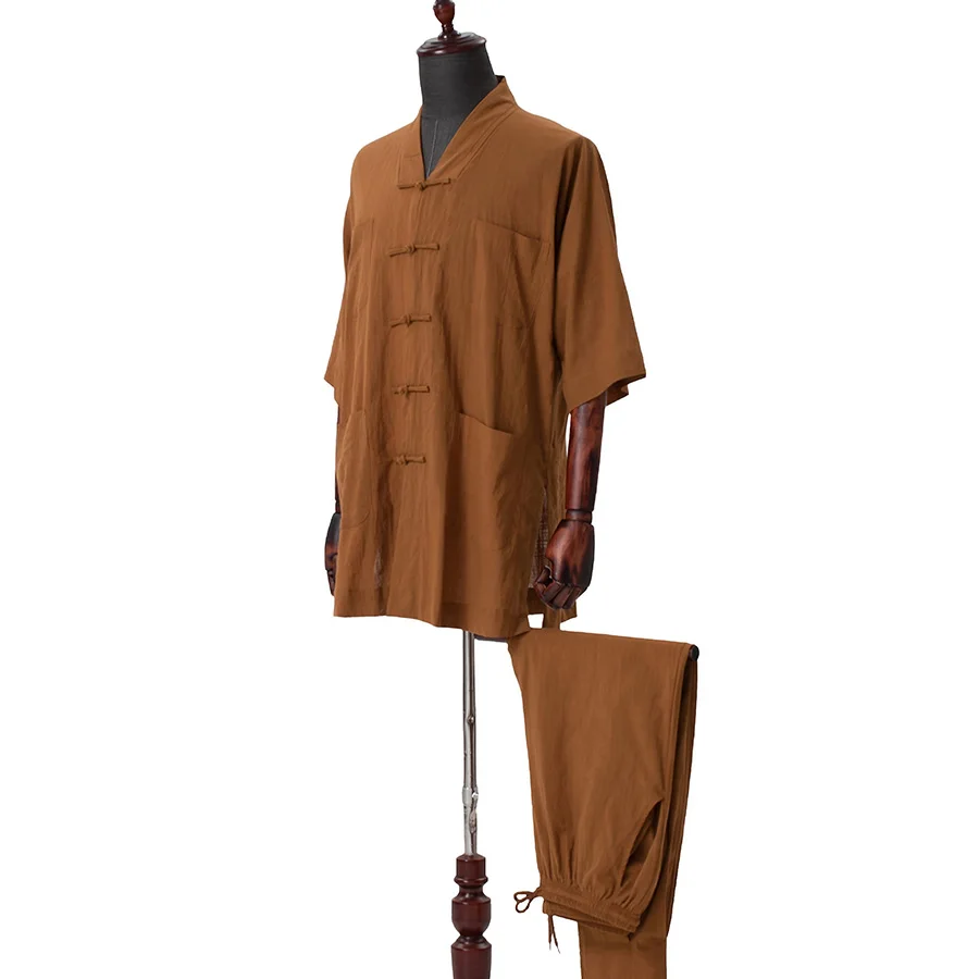 

Traditional Chinese KungFu TaiChi Suit Buddhism Arhat Gown Set for Adult Men Monk Robe Clothes Top and Pants Buddhist Clothes