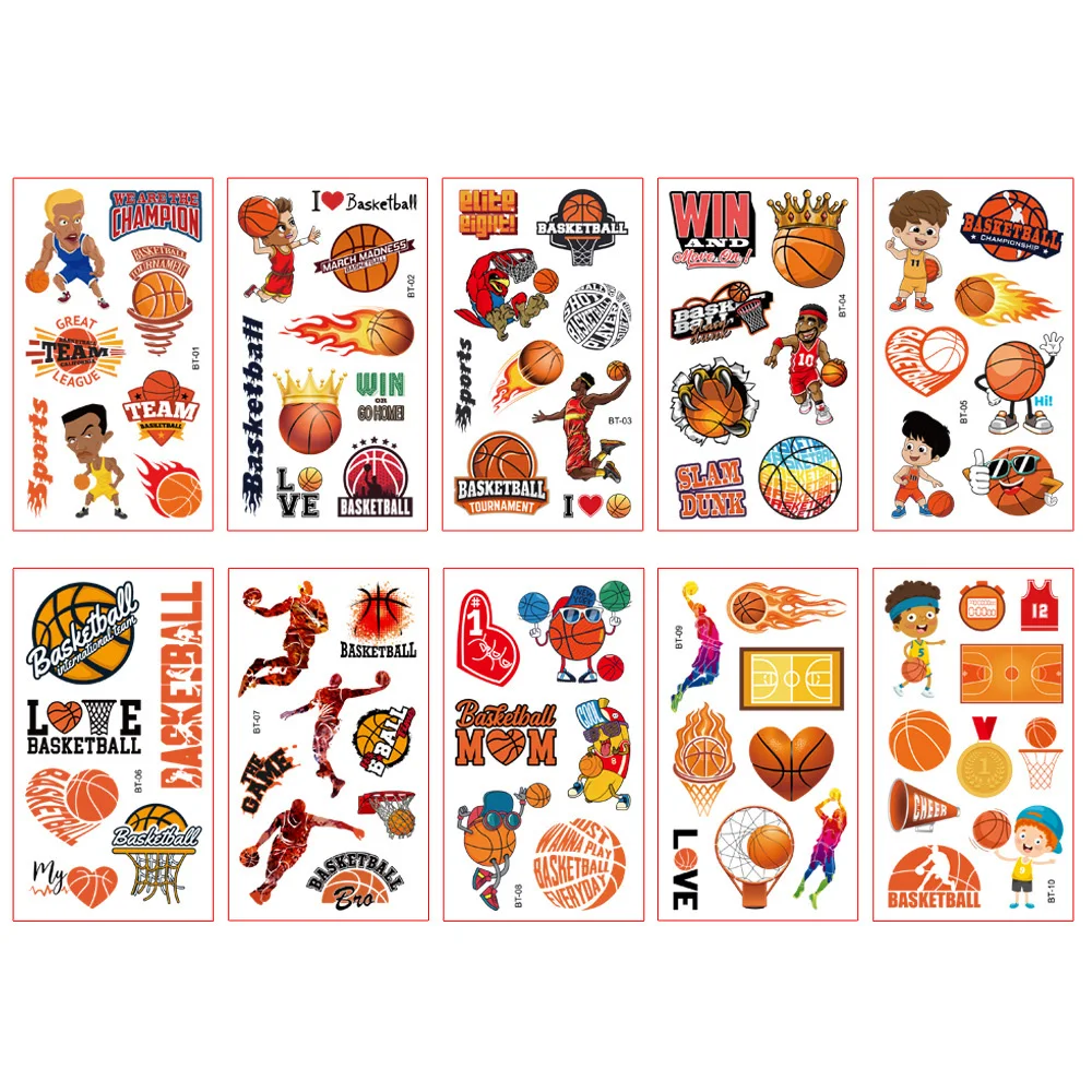 10 Sheets/Set Children Temporary Tattoo Sticker Football Basketball Baseball Design Sports Waterproof Fake Tattoo Stickers