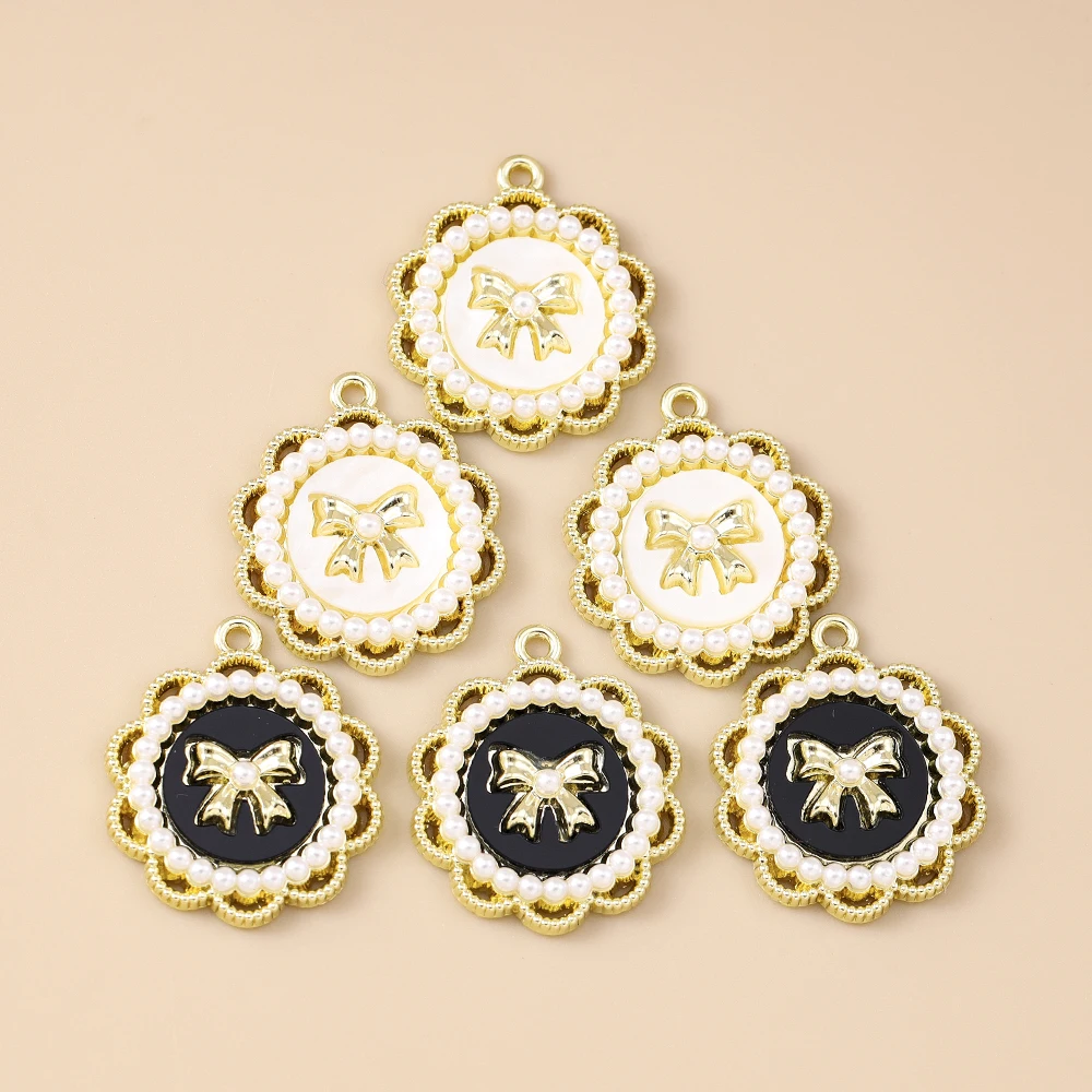 Leslie 5 Stück 22*26mm exquisite vergoldete elegante Perlen-Schleifenanhänger für Tropfenohrringe, Halsketten, Armbänder, DIY-Schmuckherstellung – Detail 4