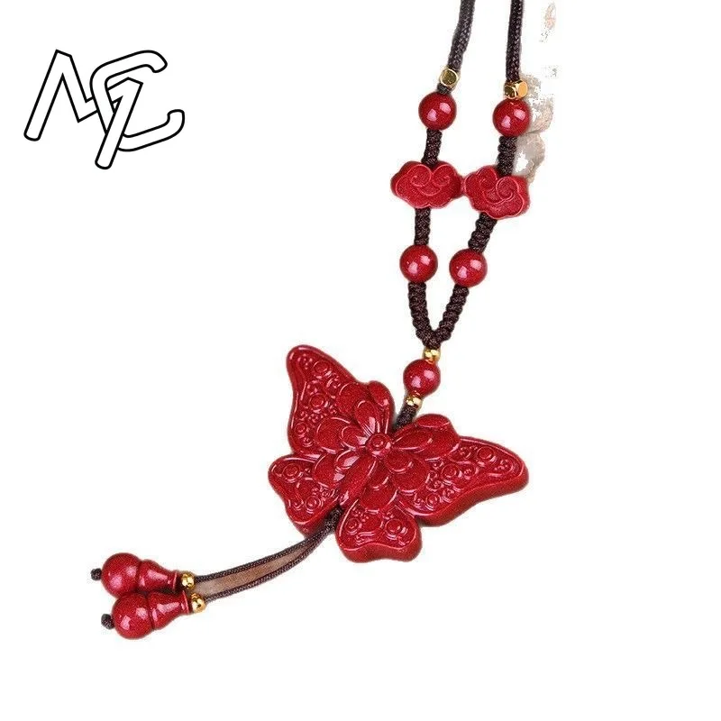 Fashion Red Cinnabar Jade Butterfly Pendant Necklace Jewellery Chinese Healing Women Man Luck Gifts Sweater Chain Amulet view 5