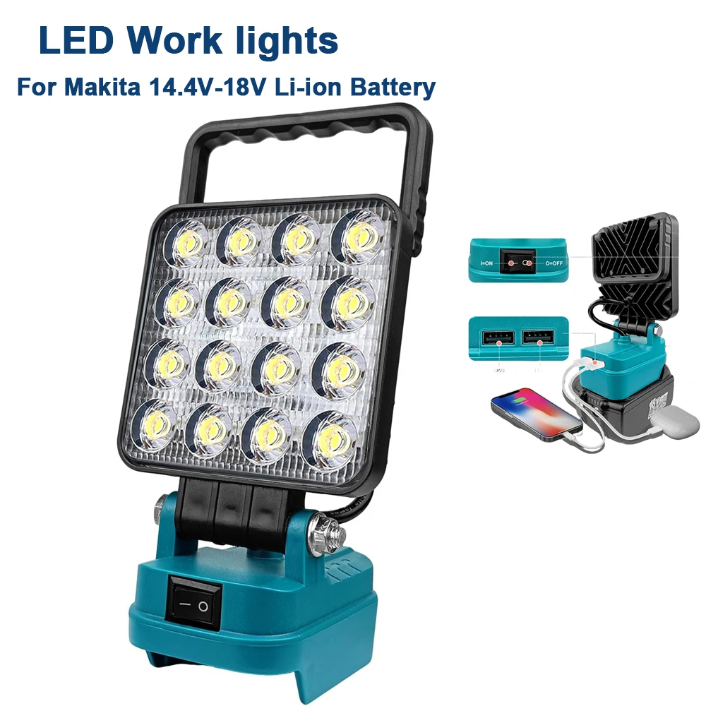Portable Cordless LED Work Light 48W for Makita 18V Dual USB Emergency Camping Job Site Light Without Battery