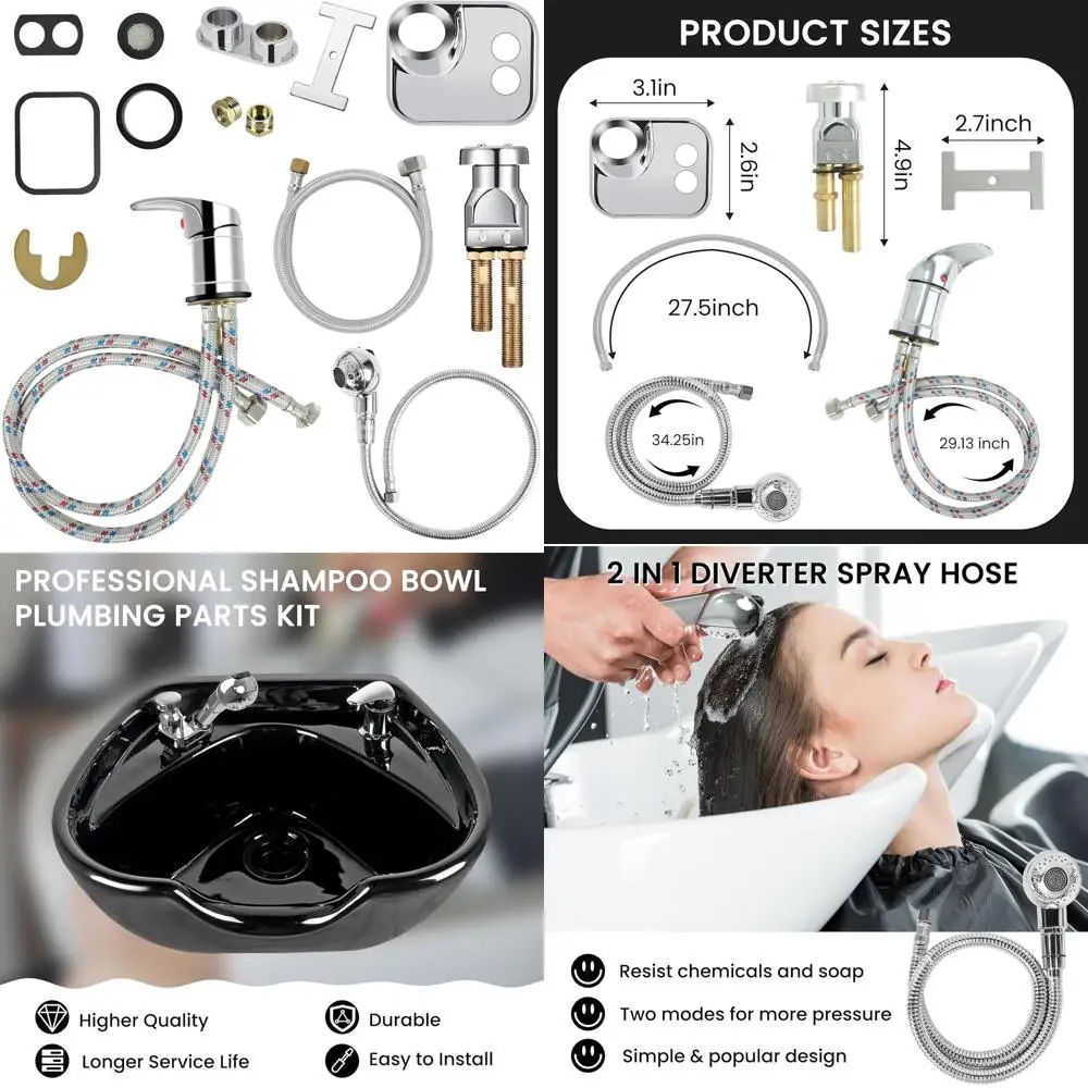 

Home Salon Grade Shampoo Bowl Faucet Set with Chrome Hose, Sprayer, and Vacuum Breaker for Bath Accessories