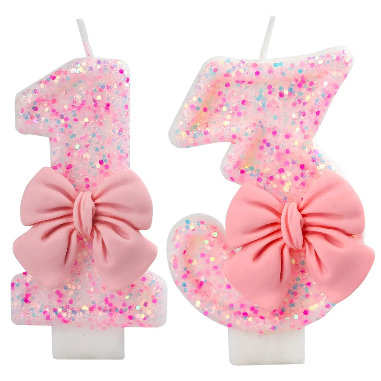 Geburtstagskerze für Kuchen, 1 Kerze – rosa Glitzer mit Schleife, Happy Birthday-Kerze, Kuchendekoration für Geburtstagsfeier