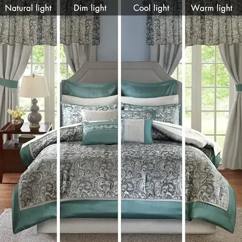 Essentials Brystol 24 Piece Room in a Bag Faux Silk Comforter Jacquard Paisley Design Matching Curtains Down
