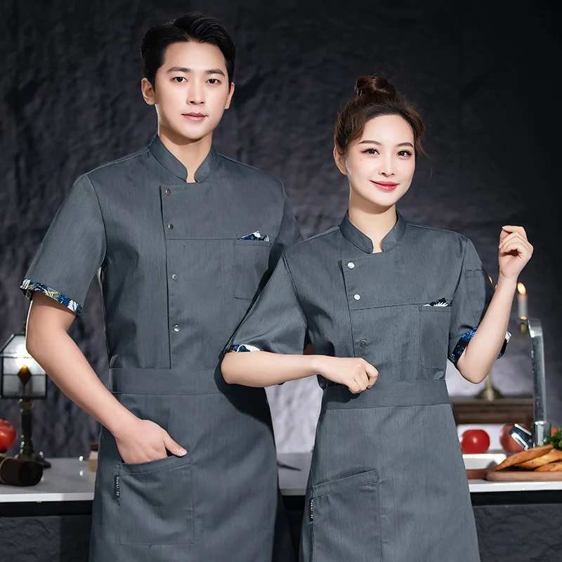 Chef Uniform Shirts Short Sleeve Restaurant Cook Jacket Men Work Wear Waiter Women Professional Kitchen Jacket Cook Clothes Top