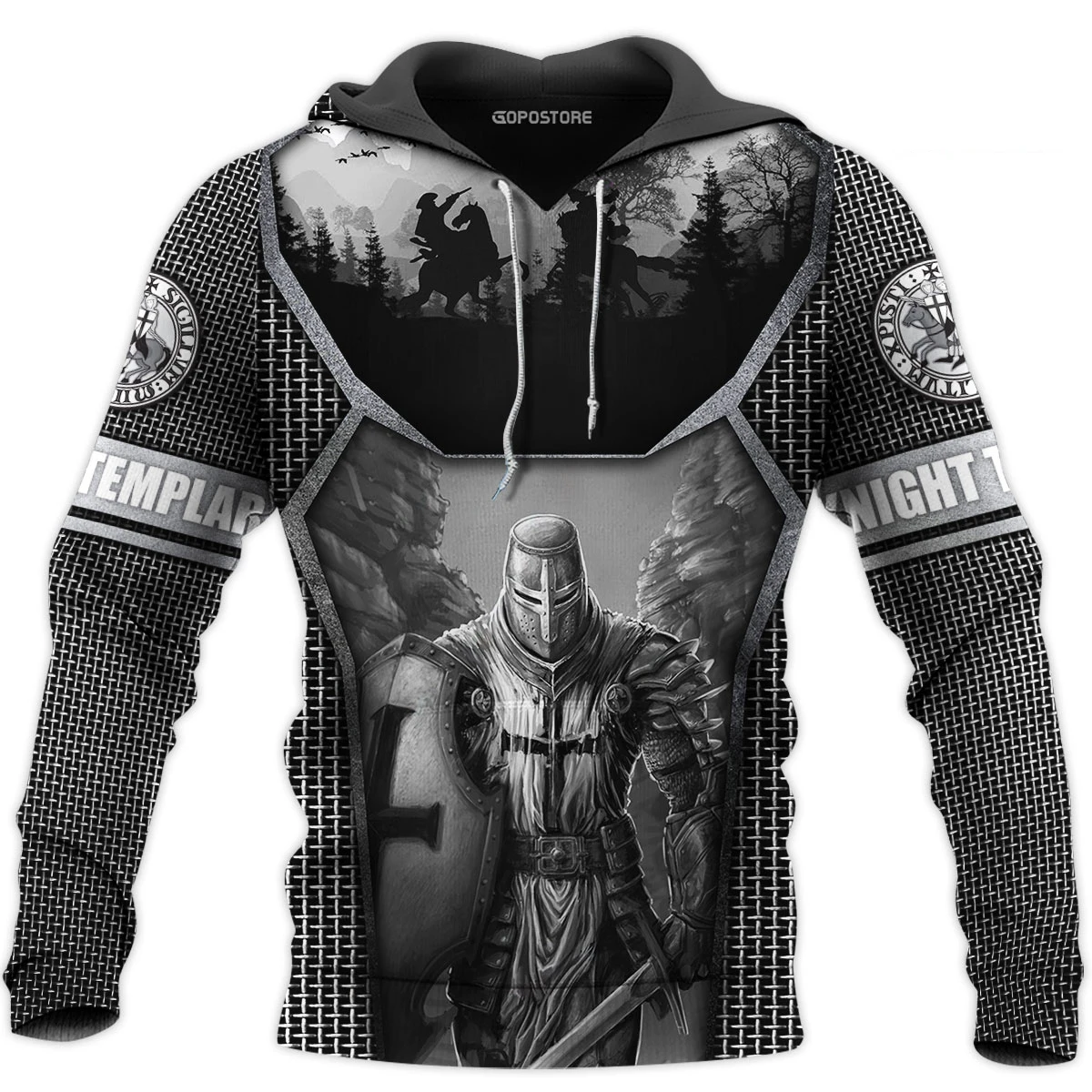 Crusader Knights Print Men's Hoodies Street Hip Hop Harajuku Vintage Clothes Fashion y2k Pullover Autumn Casual Sweatshirts Tops