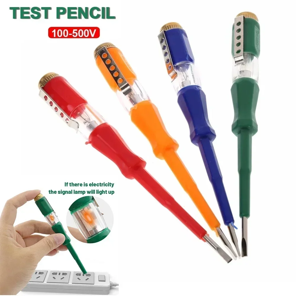 1pc Test Pen 100-500V 121mm Plastic Stainless Steel For Home Shop Garage Automotive Motorcycles Layout Tools Electrical Testers