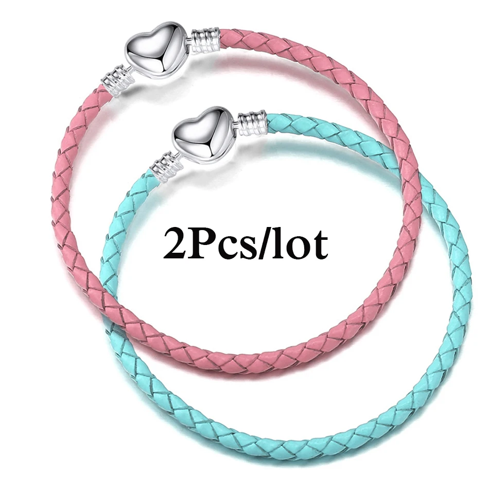 2Pcs/Lot Vintage Leather Chain Bracelets Fit DIY Beads Charms Bracelet Pulsera Mothers day Jewelry Gift For Women Men Girlfriend