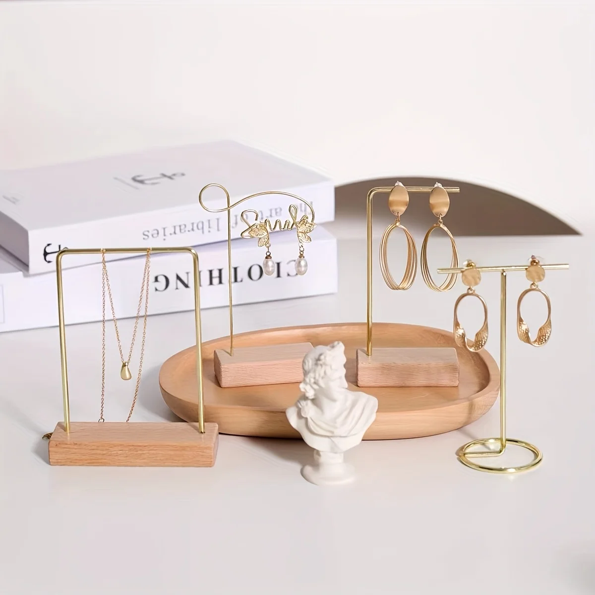 Jewelry Display Stand Bracelet Earring Necklace Storage Wood Base Rack Jewellery Organizer Holder Photo Props Home Decoration