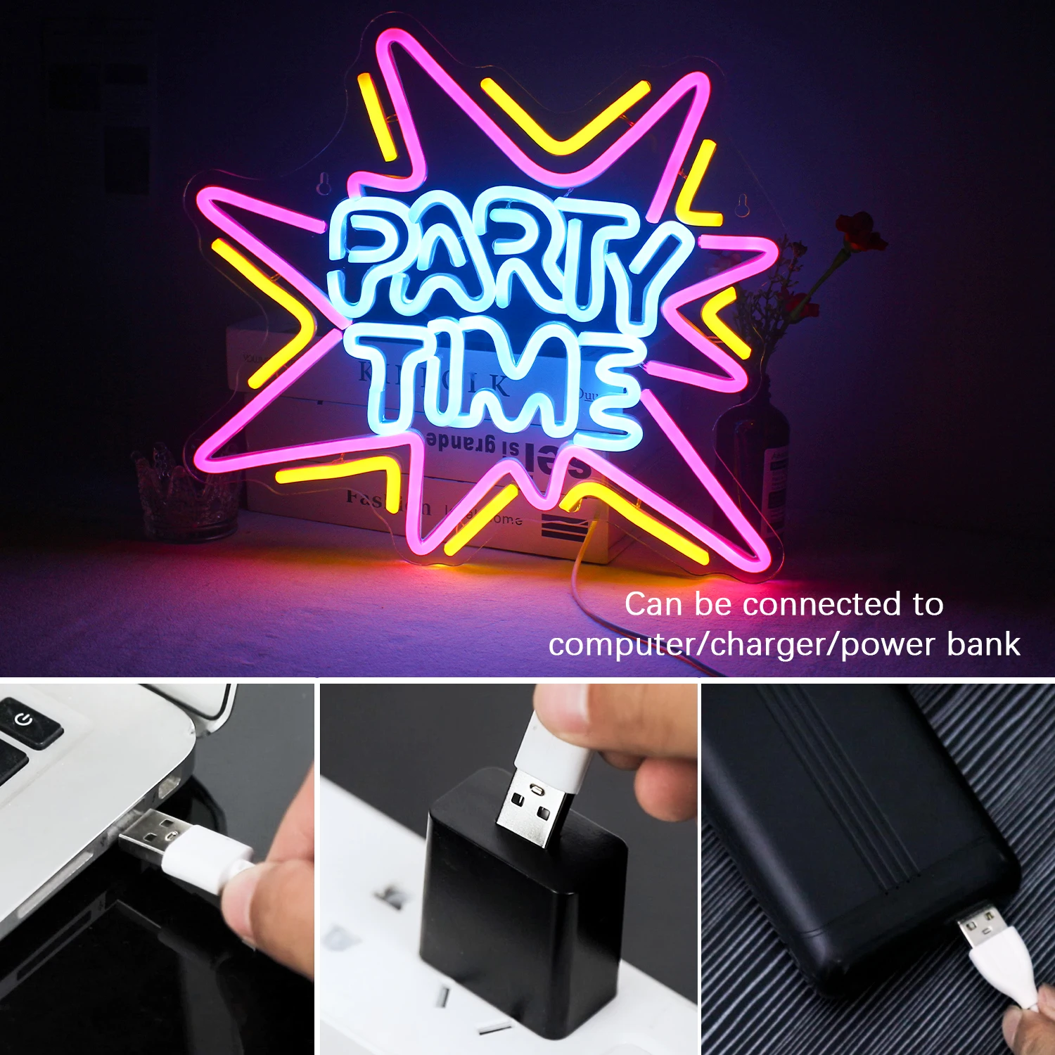 Insegna al Neon del tempo della festa Led insegne luminose al Neon colorate per la decorazione della parete insegna al Neon alimentata tramite USB per la parete di nozze di compleanno Neon