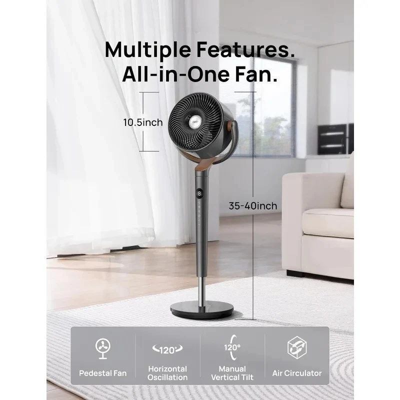 

120° Oscillating 8 Speeds, 3 modes, Standing Pedestal Fan, 80ft Air Circulator for Whole Room DC Motor, ,
