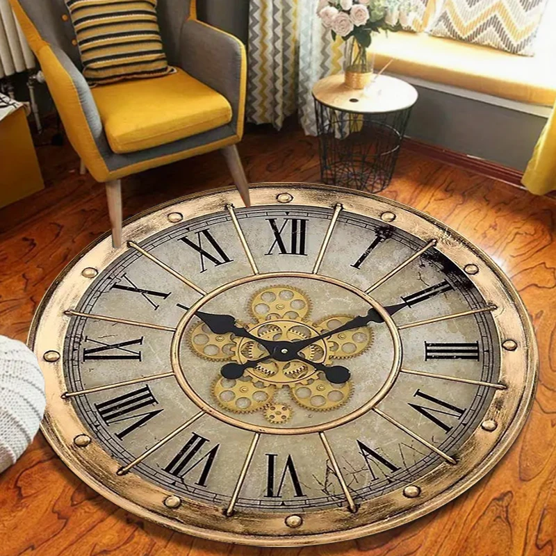 Clock Design Floor Mat Rugs Carpets Home Decoration Non Slip Washable Roman Numeral Round Carpets for Living Room  area rug