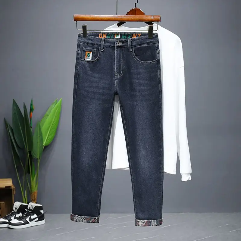 الخريف الشتاء الرجال تمتد تنوعا الجينز عادية خمر عالية الجودة الدنيم السراويل الرجال موضة يندبروف القطن Y2K الدنيم السراويل