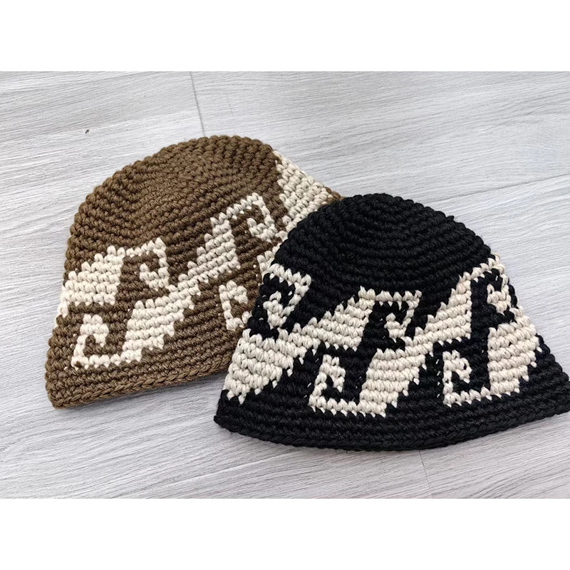 Ins Hot Hand-woven Jacquard Cold Caps for Men and Women Autumn and Winter Travel Fashion Street Snap Korean Casual Bucket Hat