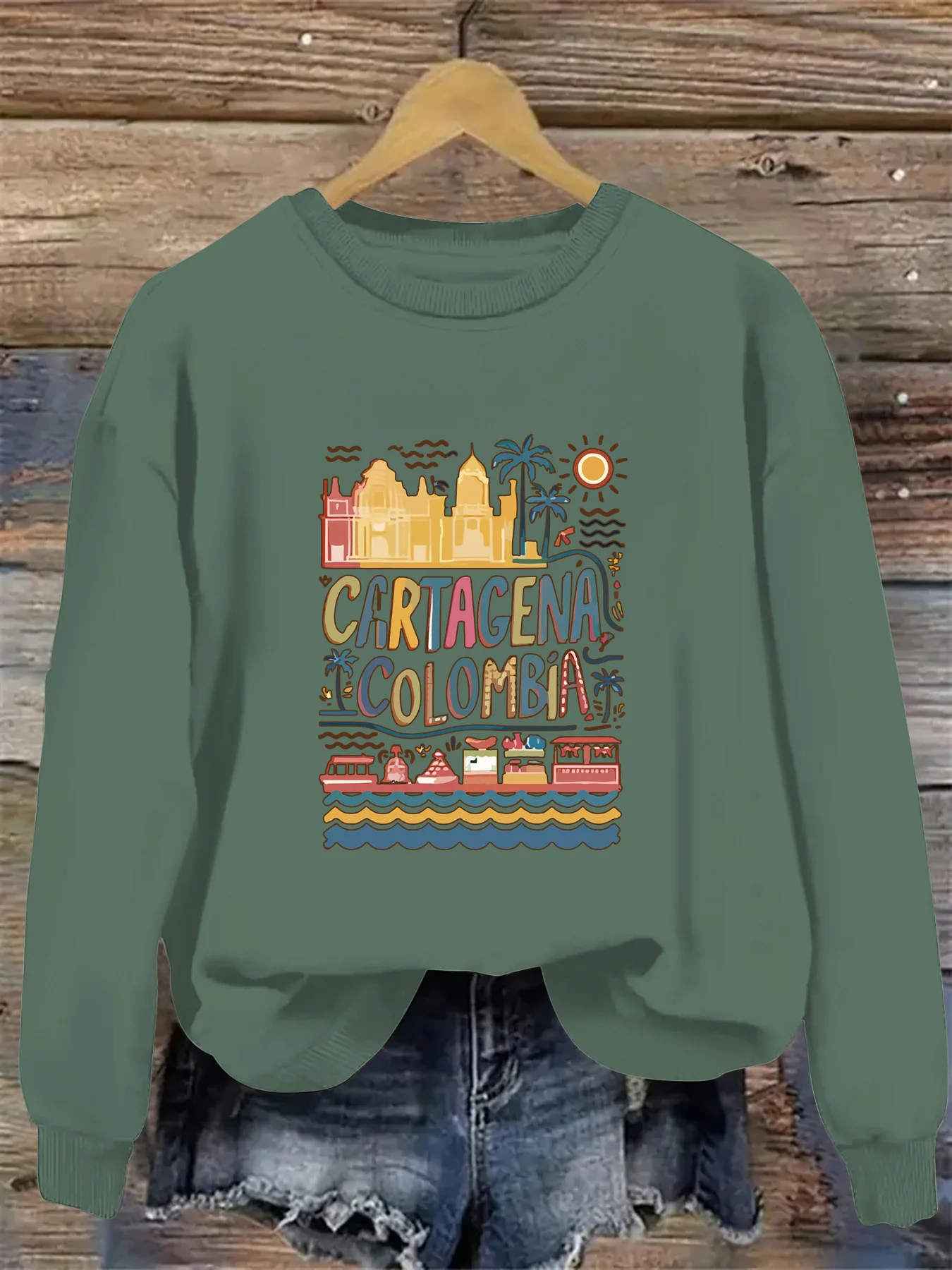 เสื้อสเวตเชิ้ตพิมพ์ลาย คอกลม สไตล์ลำลอง สำหรับฤดูใบไม้ร่วงและฤดูใบไม้ผลิ เสื้อสเวตเชิ้ตผู้หญิง สำหรับฤดูใบไม้ร่วง/ฤดูหนาว