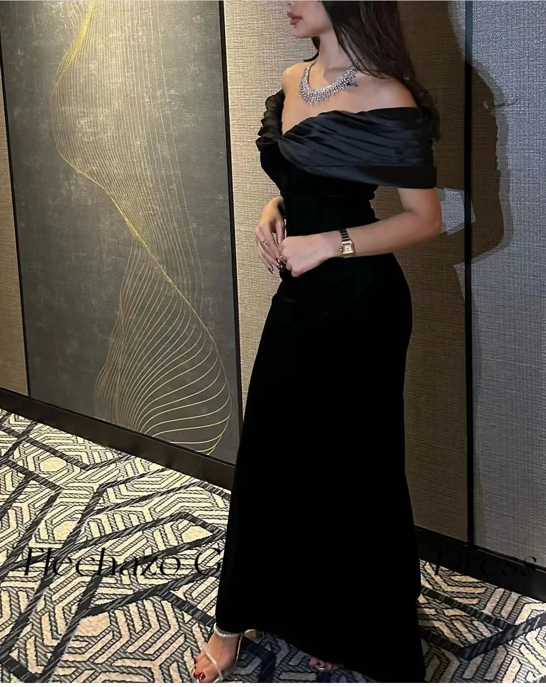 Flechazo Black Evening Dresses Off Shoulder Mermaid Floor-Length Simple Formal Elegant Dress For Women 2024 vestido de casamento