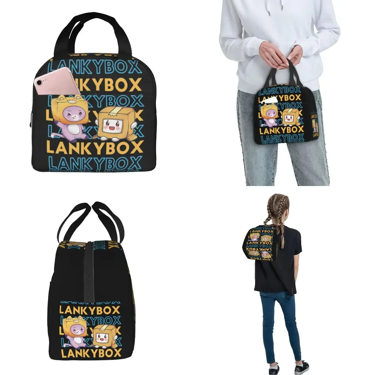 Lankybox กล่องข้าวกลางวันน่ารัก merch เก็บอุณหภูมิแบบพกพา Oxford คูลเลอร์และ FOXY กระเป๋าอาหารร้อนปิกนิกเดินทางกระเป๋าอาหารกลางวัน