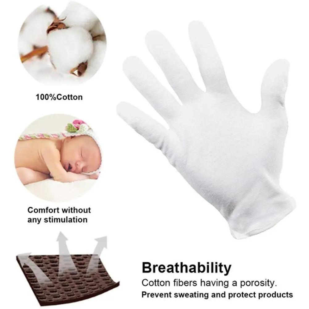 12 Pairs Cotton White Gloves General Purpose Moisturising S-XL Gloves Size Lining W8Y5