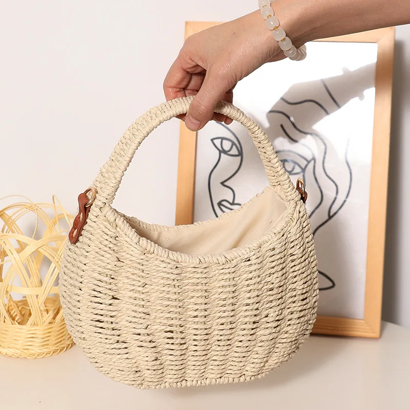 

Casual Flower Basket Crossbody Straw Woven Bag New Cute Handheld Paper Rope Braided Bag Women's Seaside Vacation Beach Bag