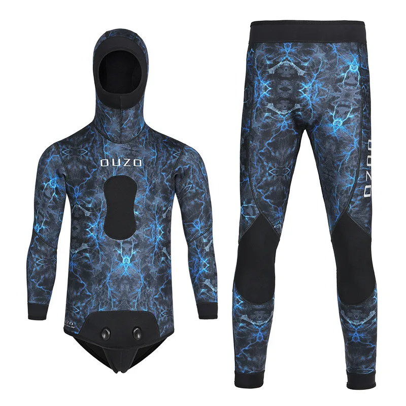 

NEW 5mm Camouflage Wetsuit Long Sleeve Fission Hooded 2 Pieces Of Neoprene Submersible For Men Keep Warm Waterproof Diving Suit