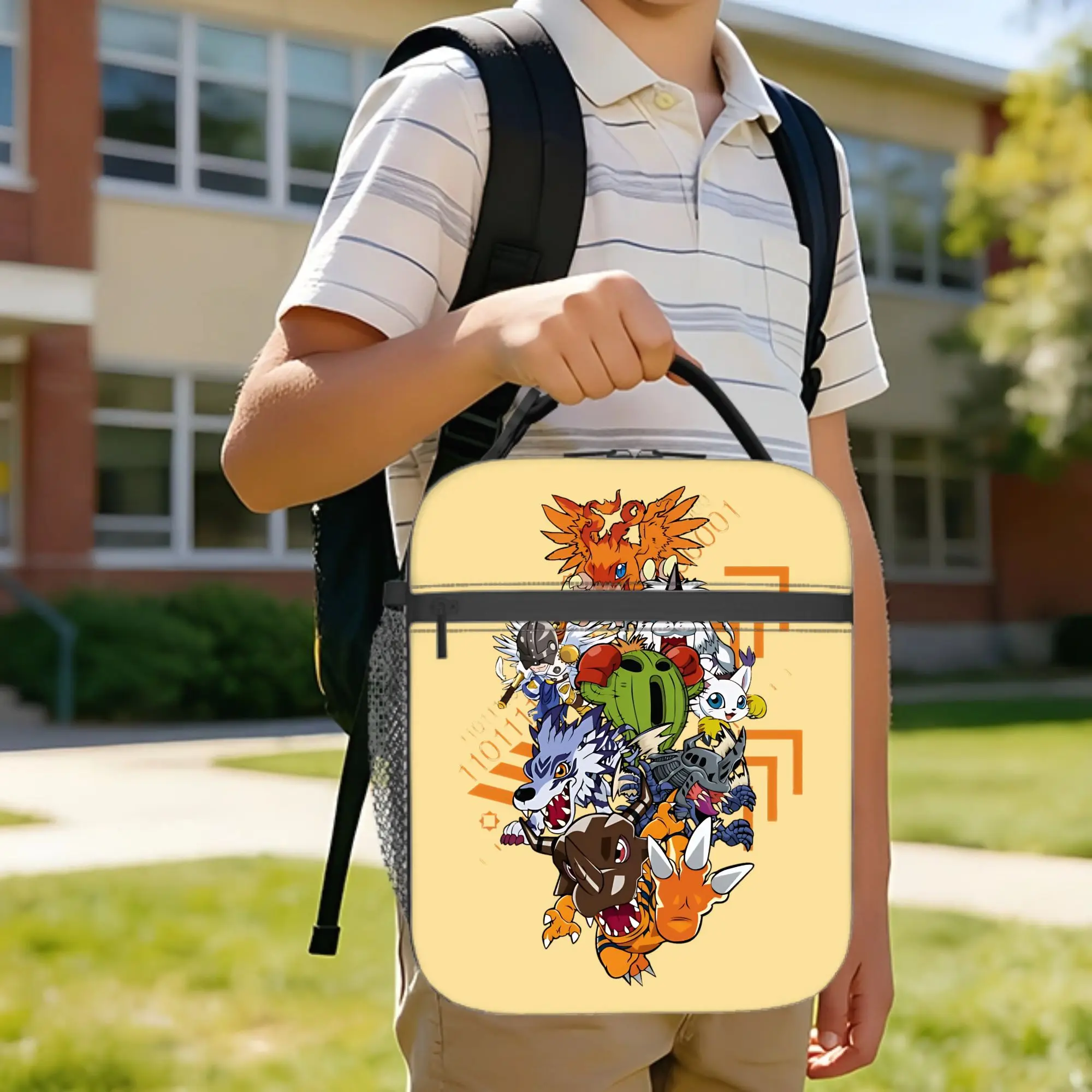 digimon adventure champion level Insulated Lunch Bags Thermal Bag Meal Container  Leakproof Tote Lunch Box Food Storage Bags