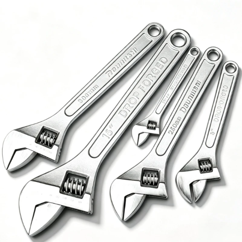 Adjustable Wrench High Carbon Steel Wide Jaw Opening Long Handle Spanner for Mechanical Home Repair Garage DIY