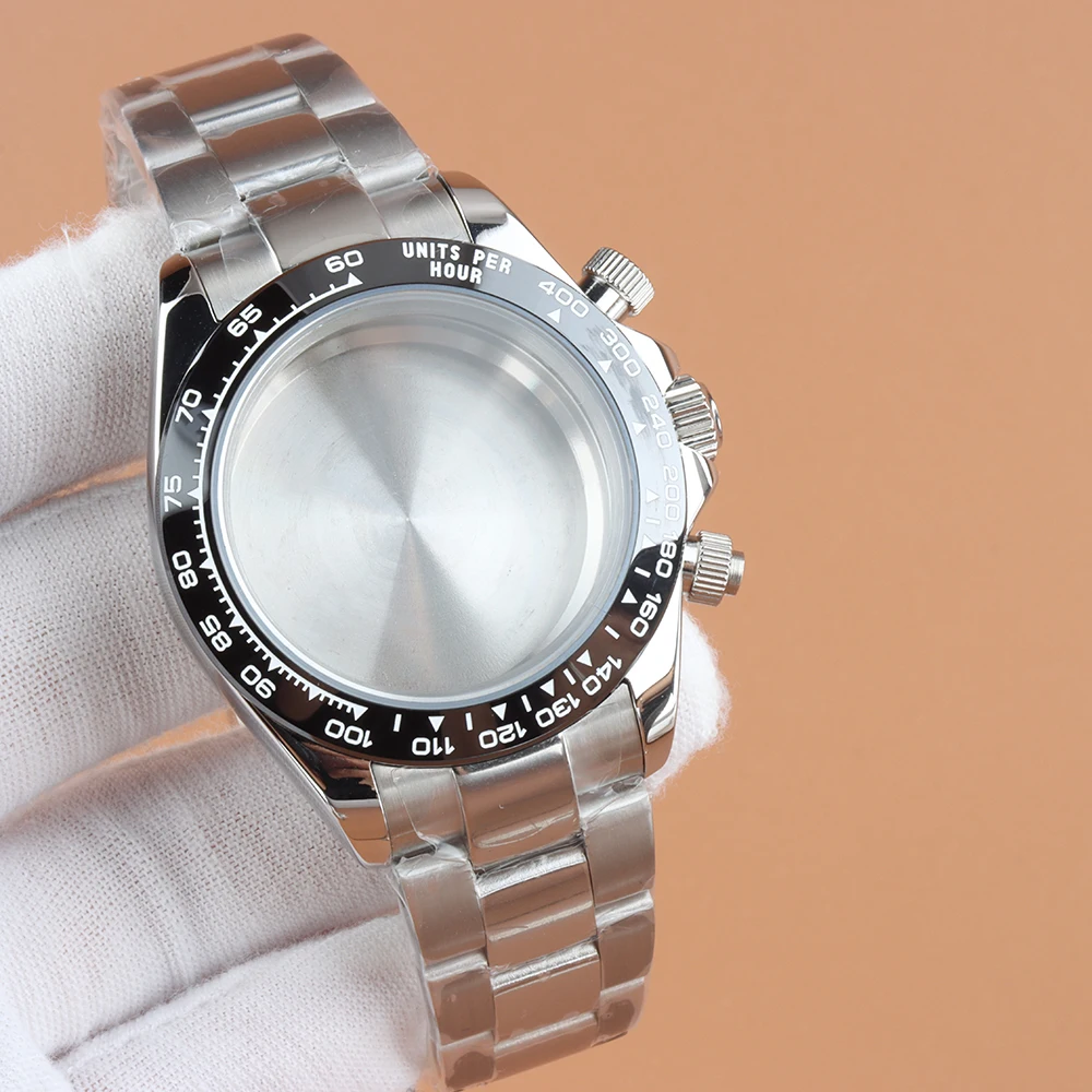 Фото Корпус для хронографа VK63 для мужских часов DAYTONA, сапфировое стекло, браслет из нержавеющей стали, для кварцевого механизма VK63 VK64, циферблат 29 мм