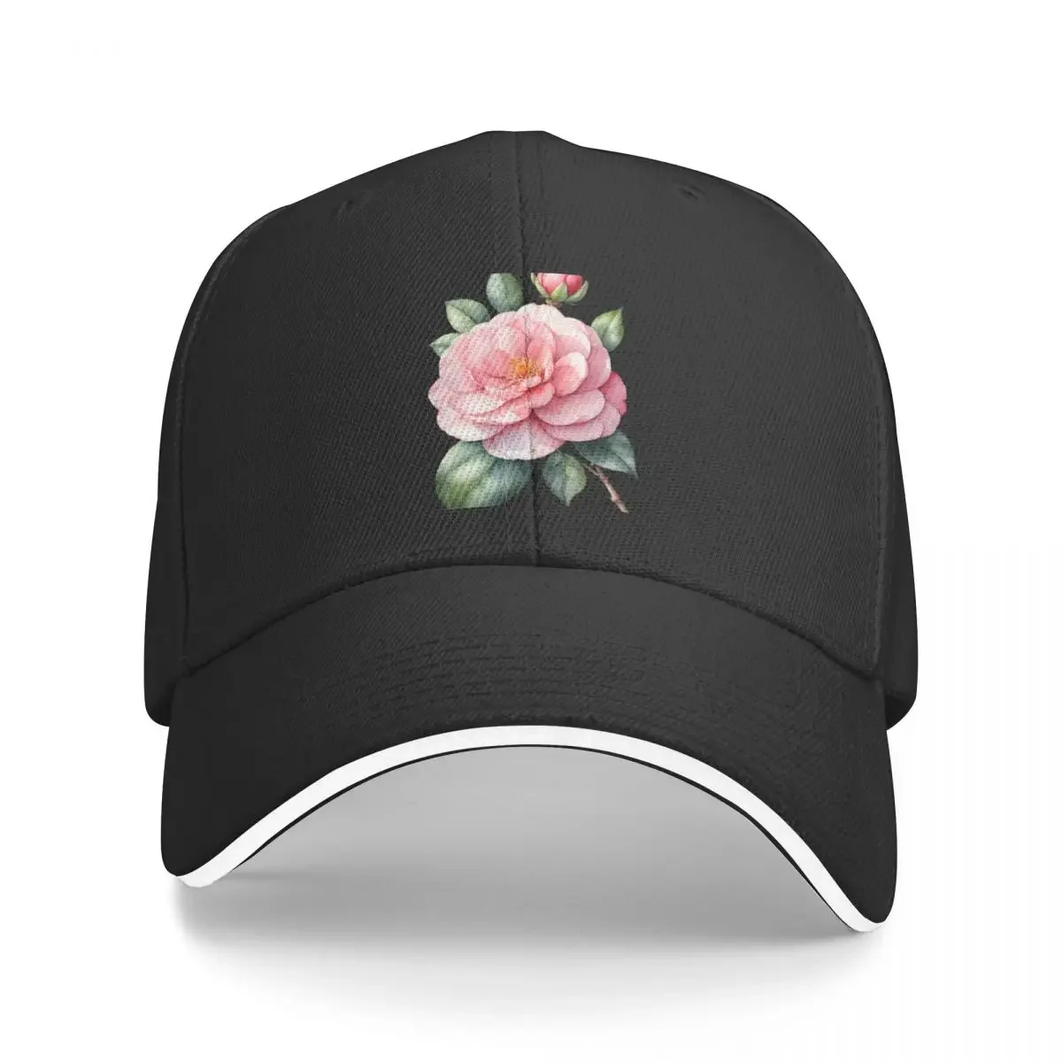 Camellia flower watercolor painting. Baseball Cap Cosplay Hip Hop Men Luxury Brand Women's