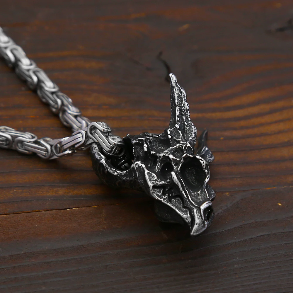 الرجعية الشمال فايكنغ التنين قلادة الفولاذ المقاوم للصدأ الحيوان الجمجمة قلادة للرجال النساء فريد تميمة مجوهرات هدية دروبشيبينغ