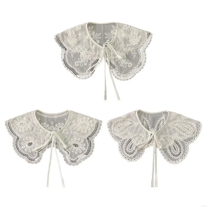 

270D Women Princess for Doll False Collar Shoulder Wrap Hollow Out Embroidery Paisey Floral Shawl Necklace Scalloped Lace Trim