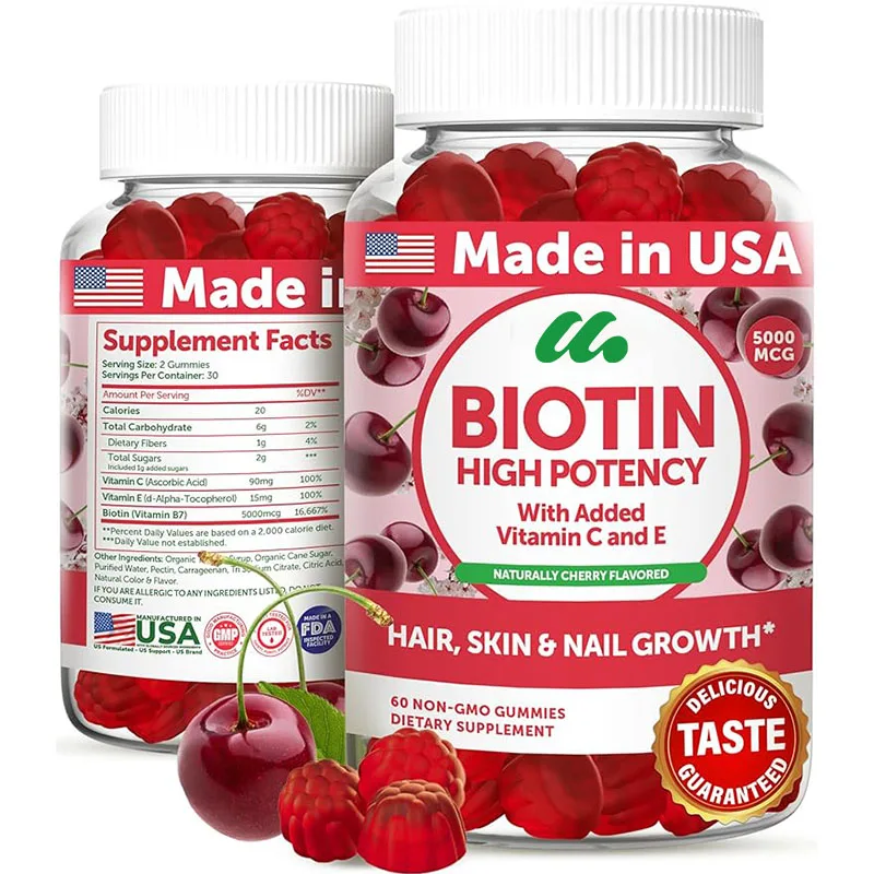 

Biotin gummies containing vitamins C and E- Non GMO hair, skin, and nail vitamin gummies suitable for men and women, 60 capsules