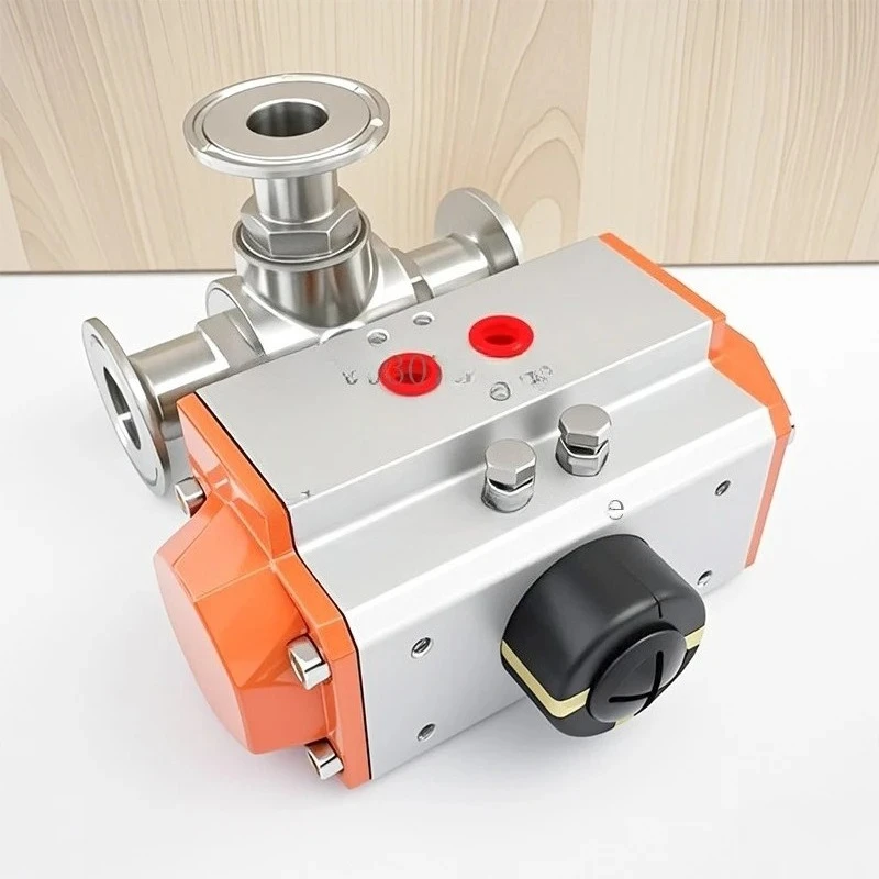 304 quick installation pneumatic three-way ball valve stainless steel clamp straight through quick opening electric valve