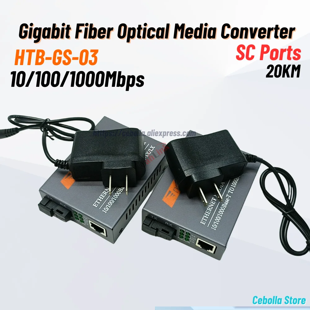 HTB-GS-03 Conversor Transceptor A/B SC 10/100/1000M Modo Fibra Única 25km Rápido Gigabit Telecomunicações Suporte Porta SC