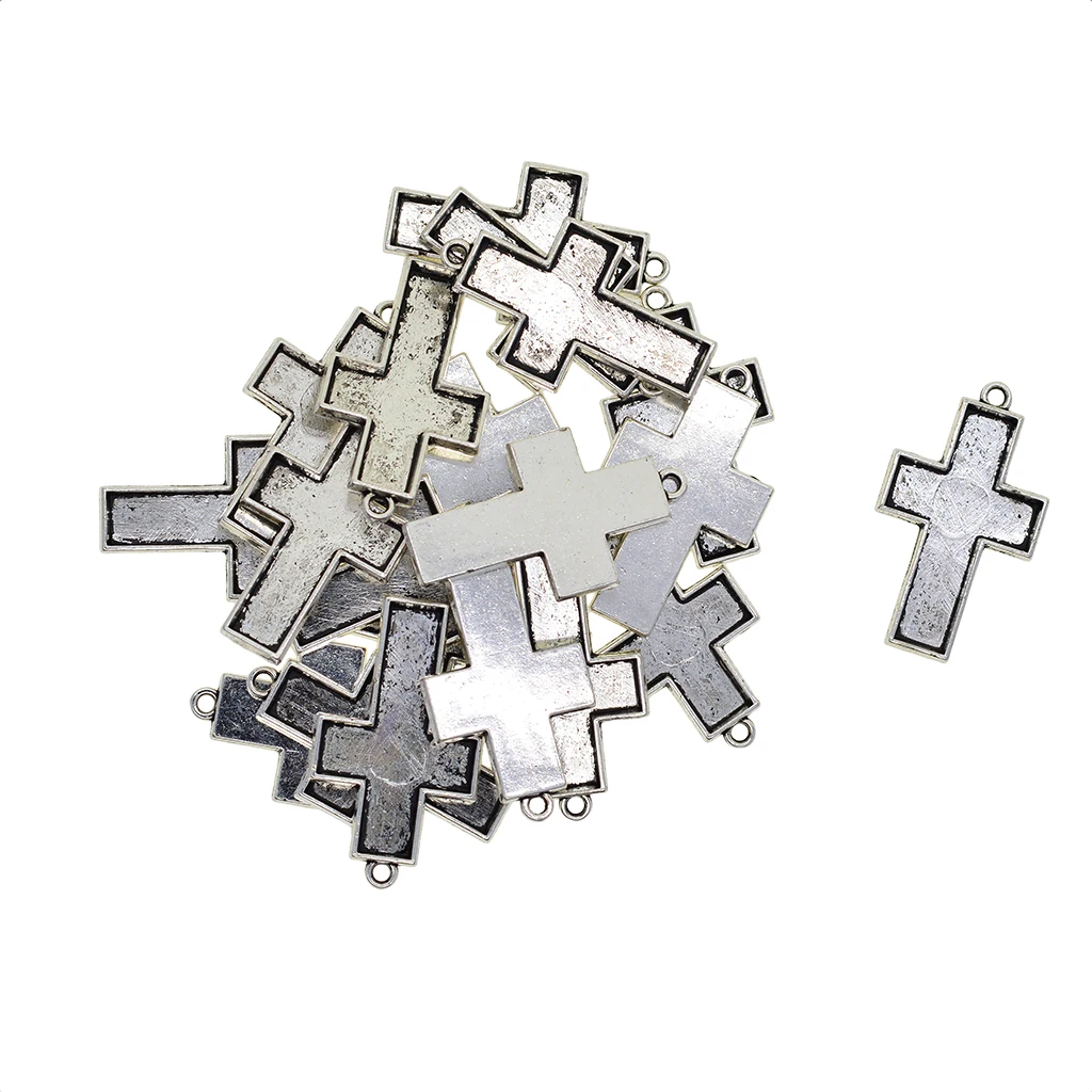 20 pcs Antique silver Large Blank cross Bezel Tray Base Cabochon Pendant DIY necklace pendant GLUE Nail project