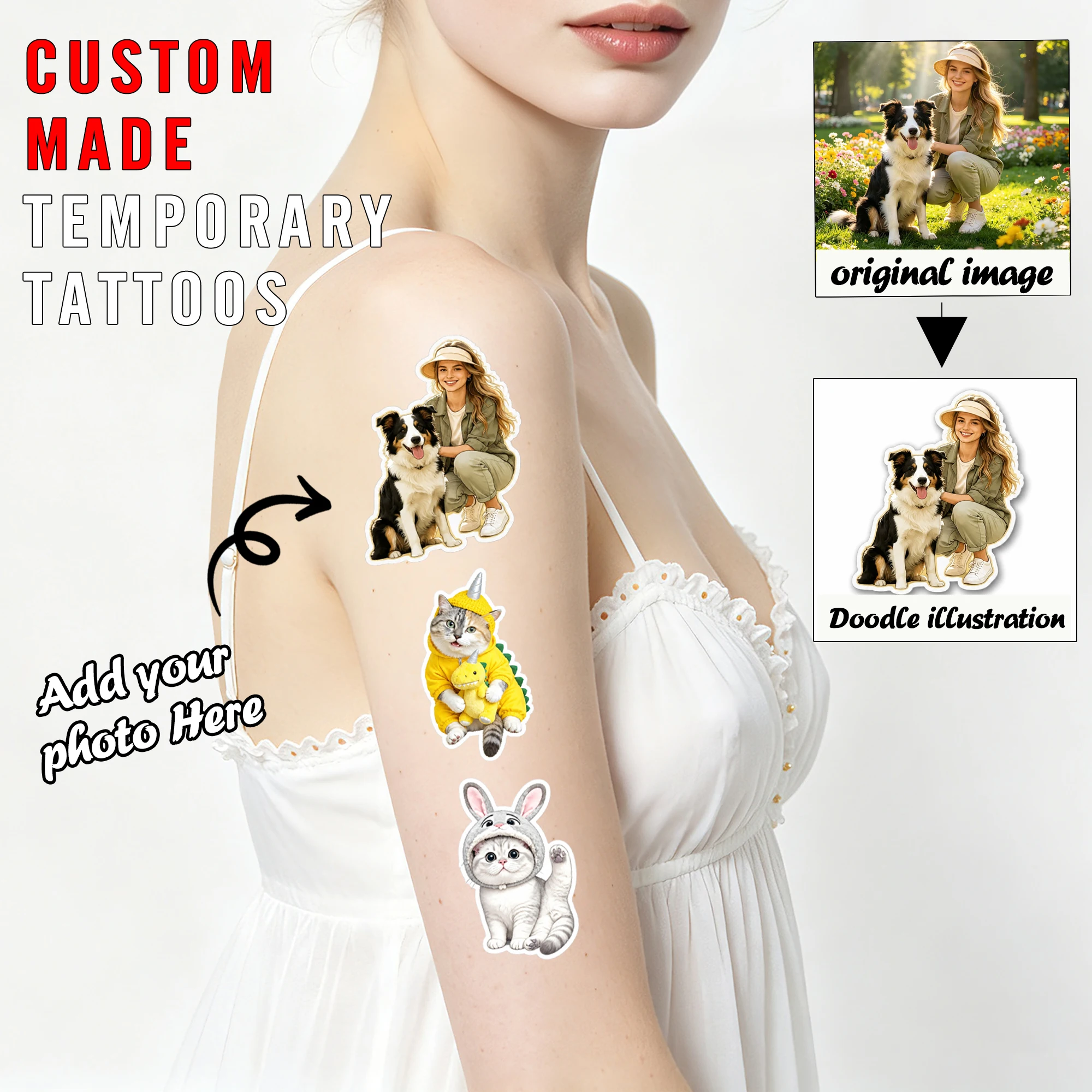 15-Pack Temporary Tattoos  Customizable Photo Face  Pet Images and Couple Designs  Rectangular Shape  Perfect Party Gift for Boy