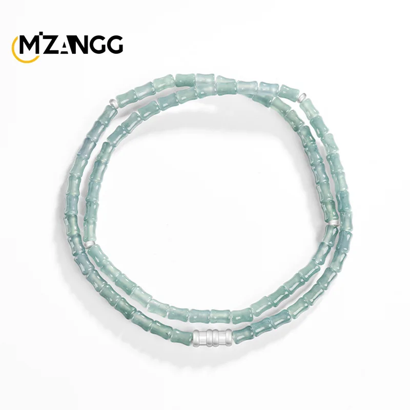 

Ожерелье из натурального жадеита с голубой водой и бамбуковыми суставами S925, серебро, ледяной тип, жадеит, браслет с тройной оберткой, ожерелье, женский подарок