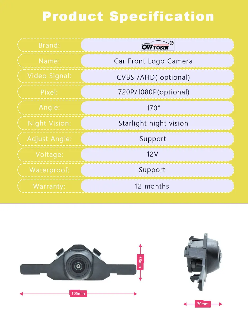 AHD 1920*1080P 170° Front Logo View Camera For Toyota Corolla Cross XG10 2020 2021 2022 2023 Vehicle Parking Car Camera