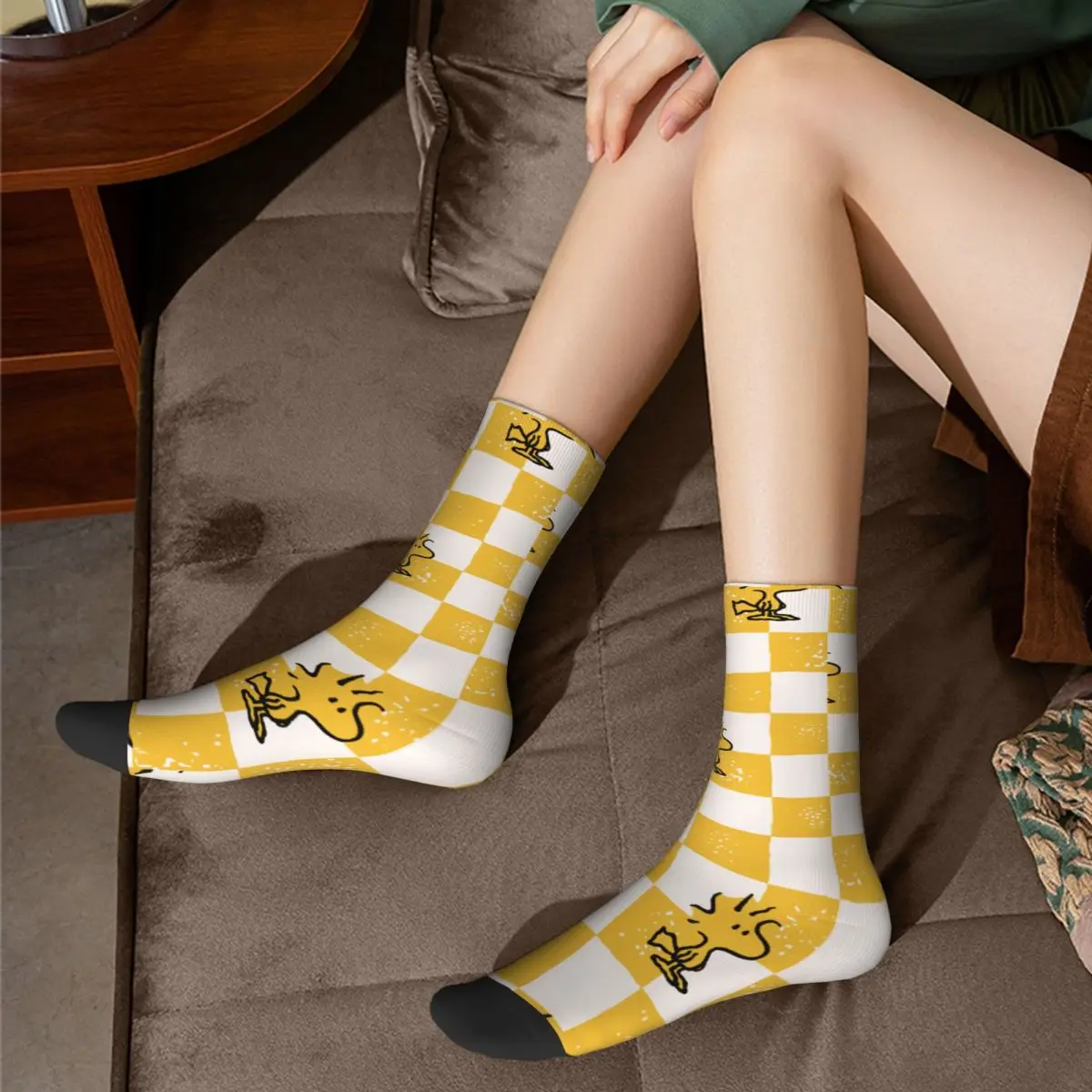 Peanuts Woodstock Checkered Flag Socks Men\'s Women\'s Funny Happy Socks Harajuku Spring Summer Autumn Winter Socks Gifts