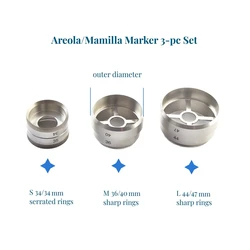 Double Ended Set of 3 Grossman Areola Marker Freeman Areola Marker - Breast Markers for Diameter 35mm/40mm/47mm