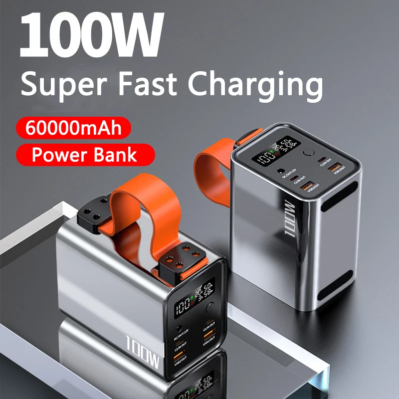 60000mAh Power Bank 100W PD Two-Way Fast Charging Powerbank for iPhone Huawei Xiaomi Samsung Laptop Powerbank with 12V DC Output