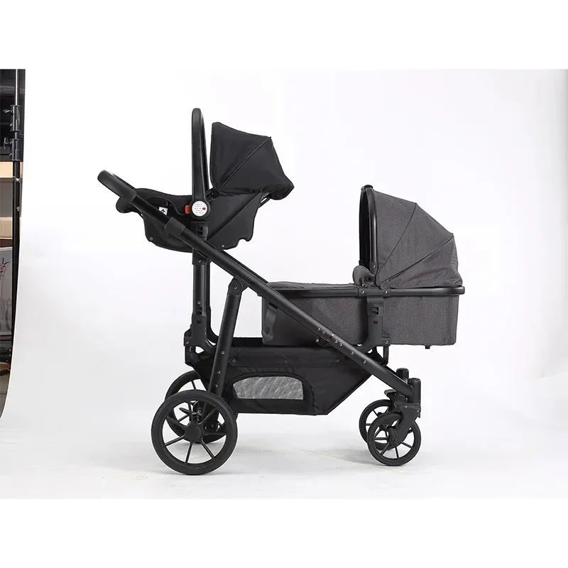 European Twin Baby Stroller Wholesale Foldable 3-in-1 Pram Car Seat Infant Cart Double Seat Pushchair EVA Alloy Newborn Toddler