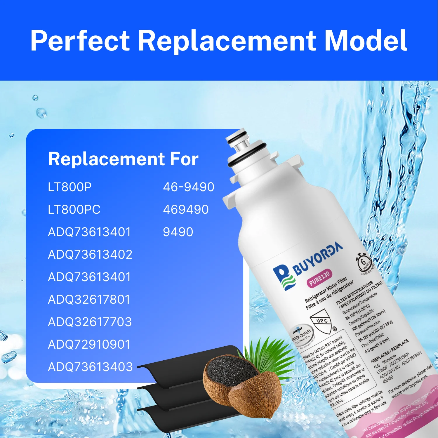 Wymiana filtra wody w lodówce LG LT800P ADQ73613408 ADQ75795104 dla Kenmore 9490 LSXS26326S LMXC23746S 469490 6 PACK