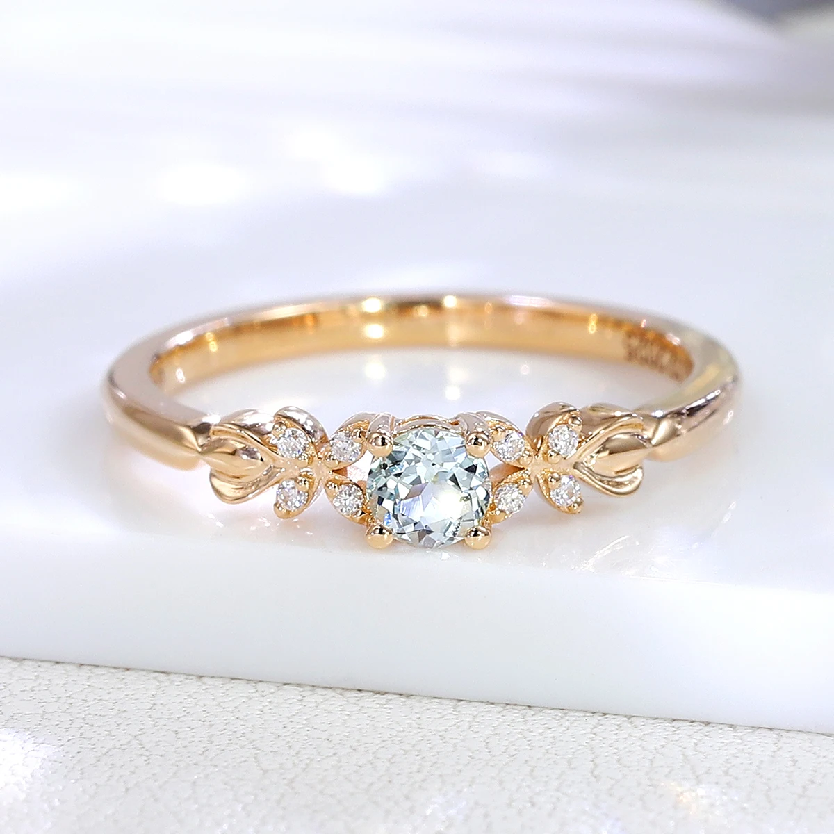 

14K Gold Aquamarine Engagement Ring Dainty Simple Women Engagement Ring Aquamarine Promise Ring For Her Aquamarine Wedding Ring