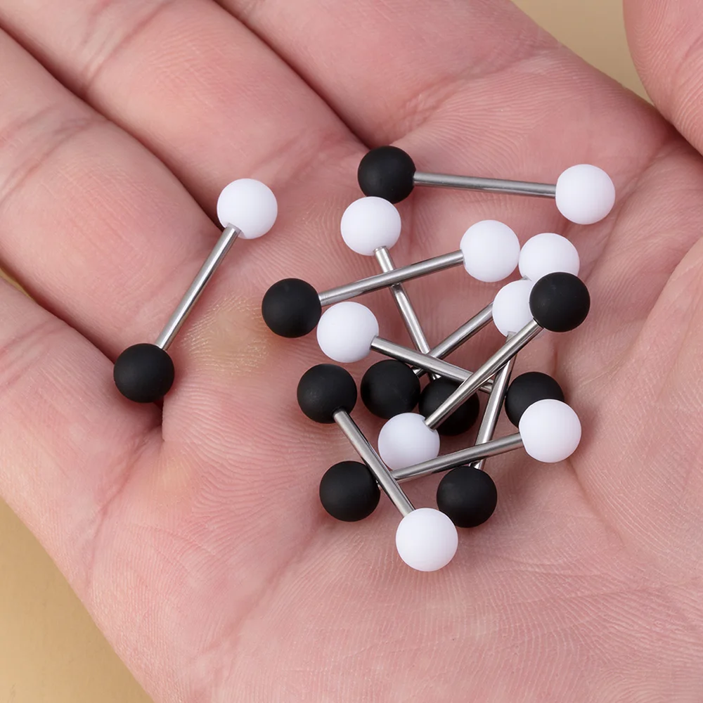 10Pcs 14G Acrylic Tongue Barbell Piercings Black White Nipple Barbell Rings Stainless Steel Tongue Ring Stud Sexy Body Jewelry