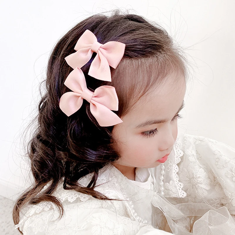 2Pcs/Set Baby Solid Ribbon Bow Hair Clip Girls Children New Korean Style Handmade Bows Hairpin Barrettes Kids Hair Accessories