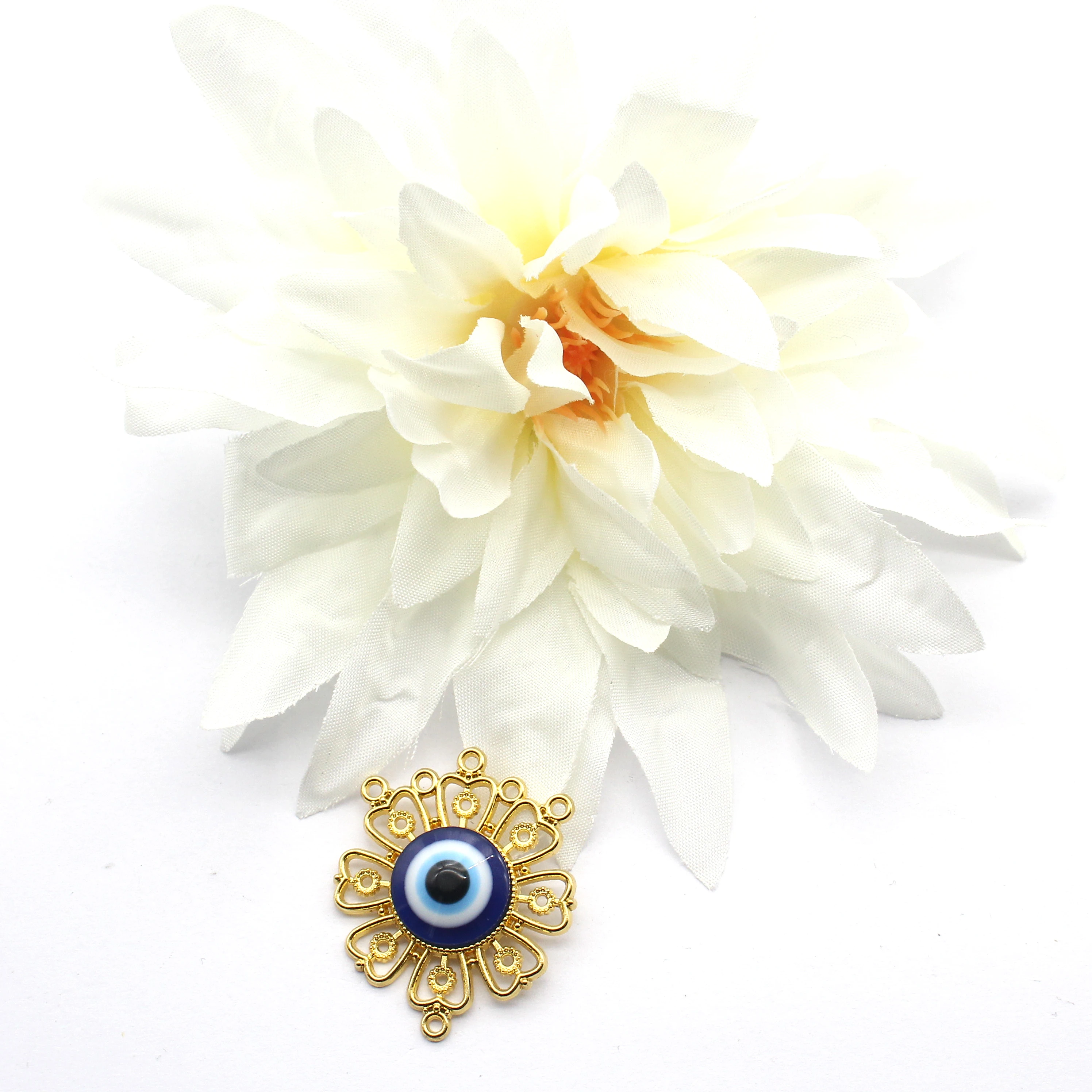 Hollow Flower Evil Eye Pendant 3*3.5cm 2Pcs/Pack Multi‑Loop Alloy Connector DIY Handmade Jewelry Findings